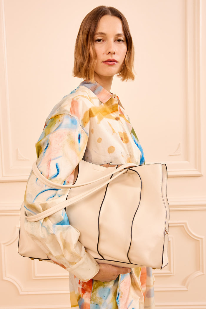 Model Carrying Cowrie Leather Adria Large Tote - On Model Front | Ulla Johnson