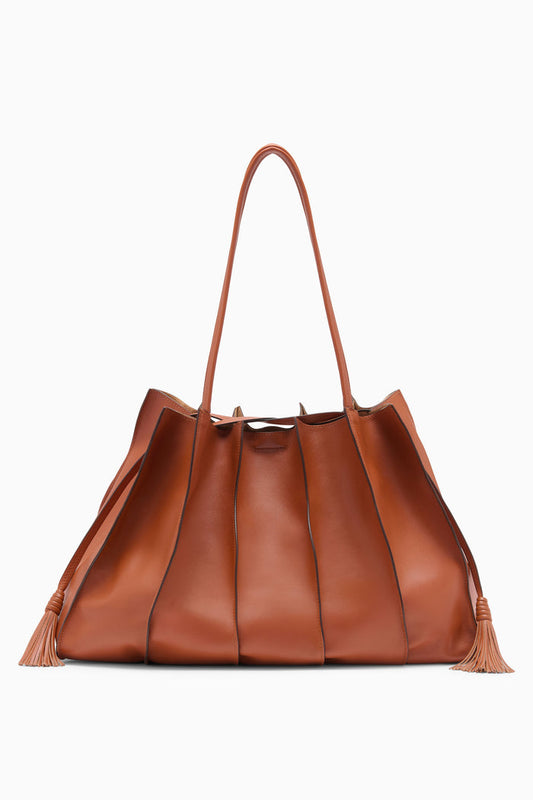 Sierra Brown Leather Adria Pleated Wave Tote - Front View | Ulla Johnson