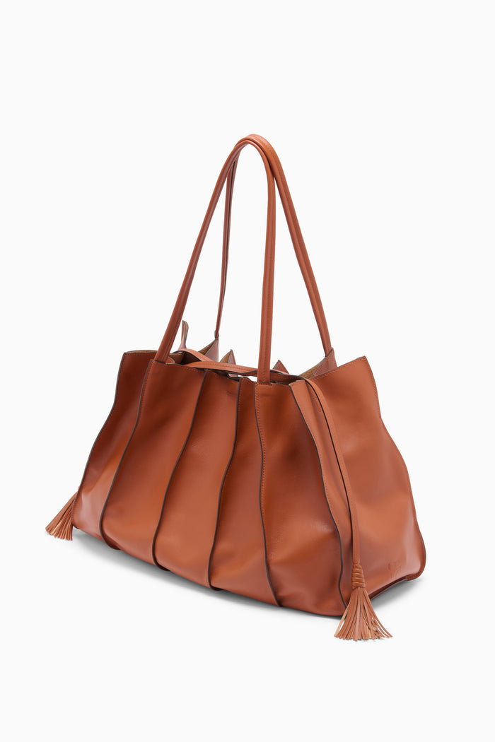 Sierra Brown Leather Adria Pleated Wave Tote - Side Angle | Ulla Johnson