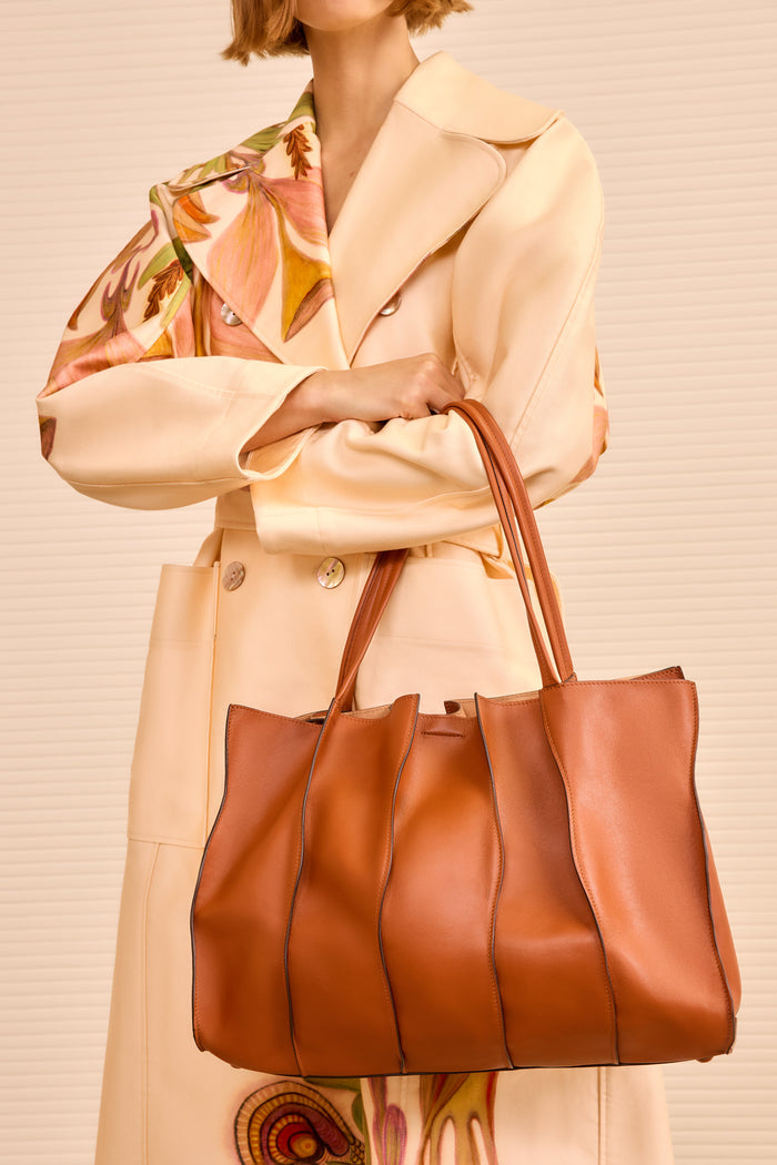 Sierra Brown Leather Adria Tote - Model Wearing View | Ulla Johnson