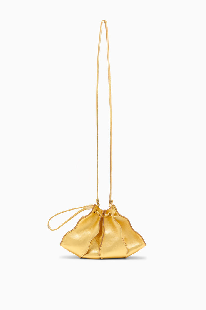 Gold Metallic Leather Adria Wave Crossbody - Front View with Long Strap | Ulla Johnson