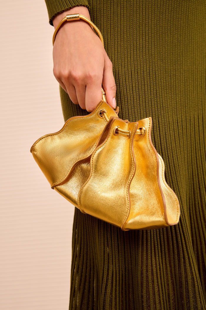 Gold Leather Adria Mini Crossbody - On-Model Close-Up, Luxury Designer Bag | Ulla Johnson