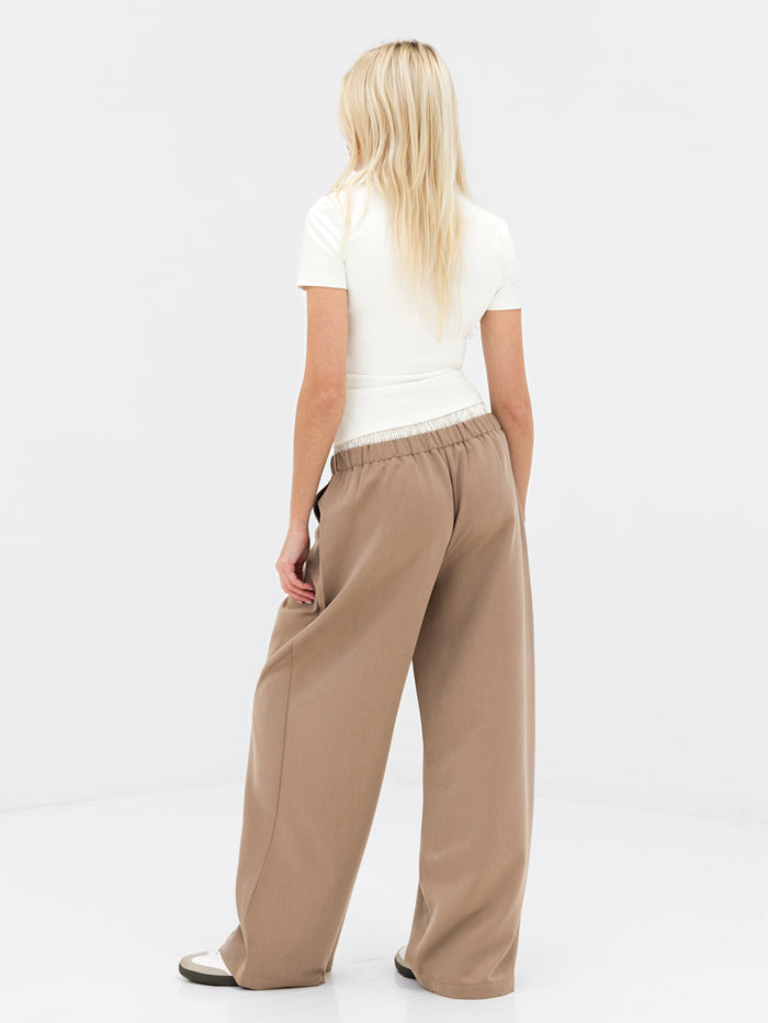 Alana Double Waist Trousers - Tan