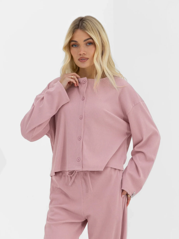 Alma Button Up Cardigan - Dusky Pink