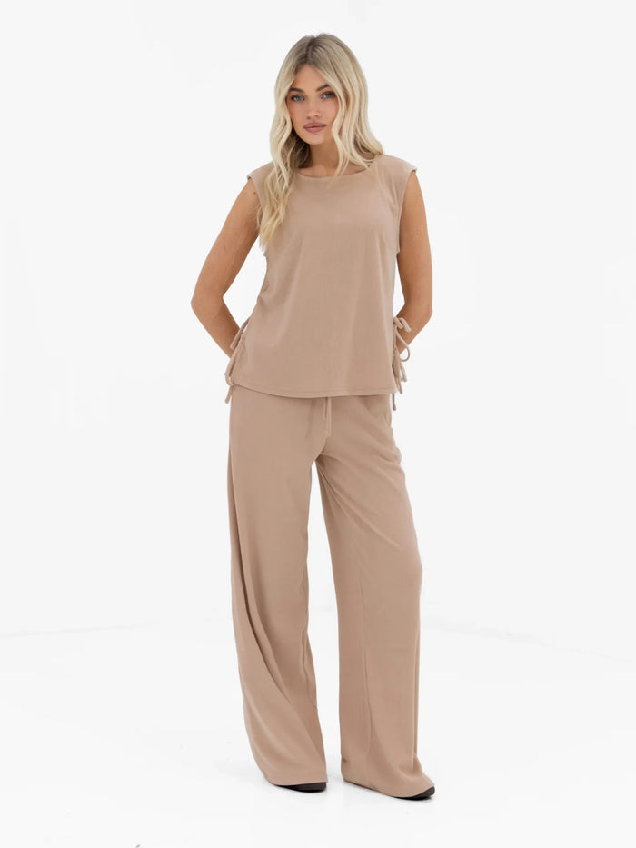 Alma Wide Leg Trousers - Tan