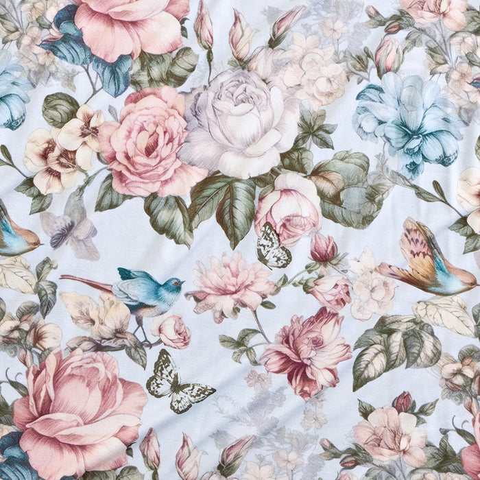 Close up of blue floral fabric