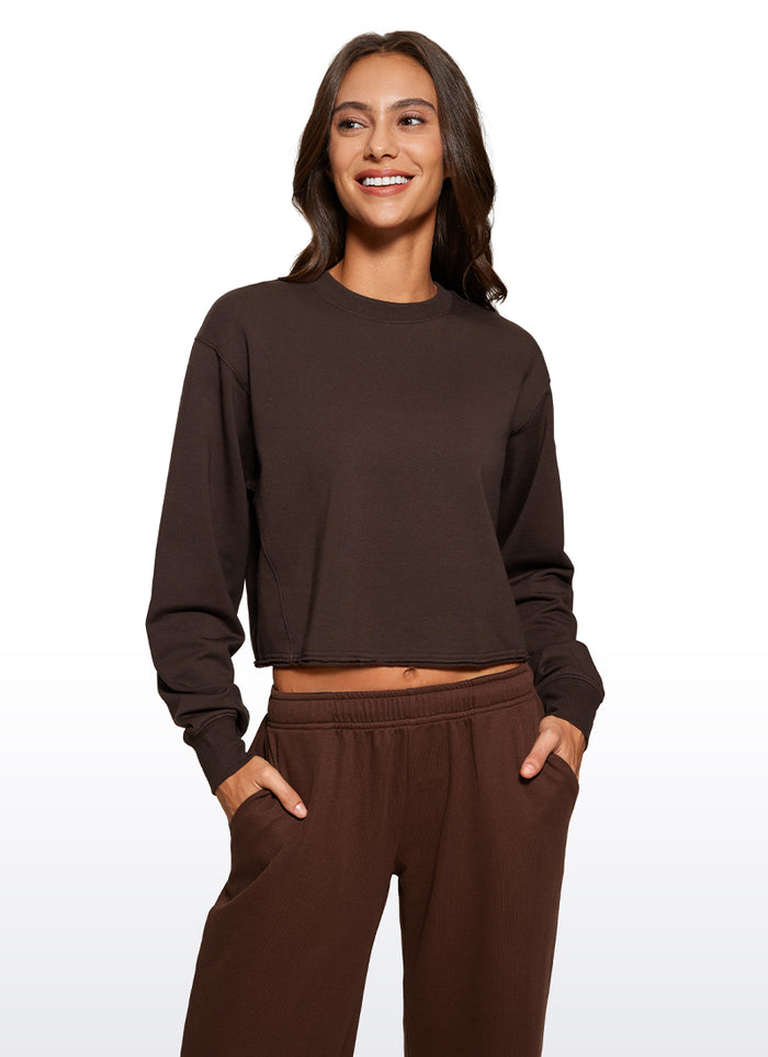 CRZ YOGA Womens Classic Fit Sweat Shirt Crew Neck Pullover Hot Fudge Brown
