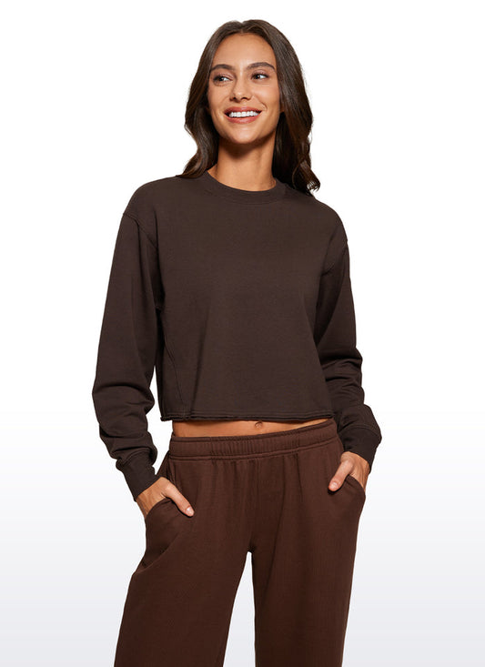 CRZ YOGA Womens Classic Fit Sweat Shirt Crew Neck Pullover Hot Fudge Brown