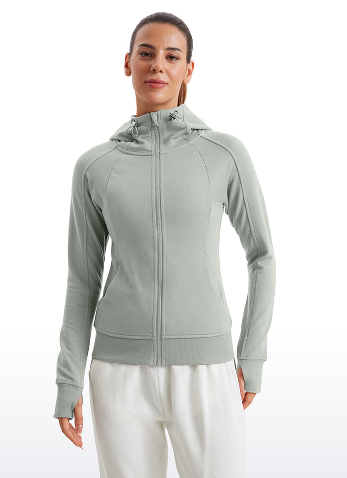 CRZ YOGA Women's Slim Fit Outerwear Amenity Full Zip Hoodies Thumb Holes Sterling