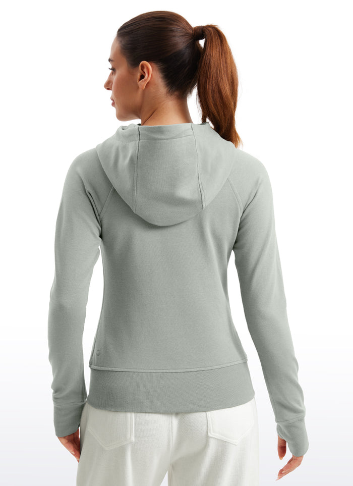 CRZ YOGA Women's Slim Fit Outerwear Amenity Full Zip Hoodies Thumb Holes Sterling
