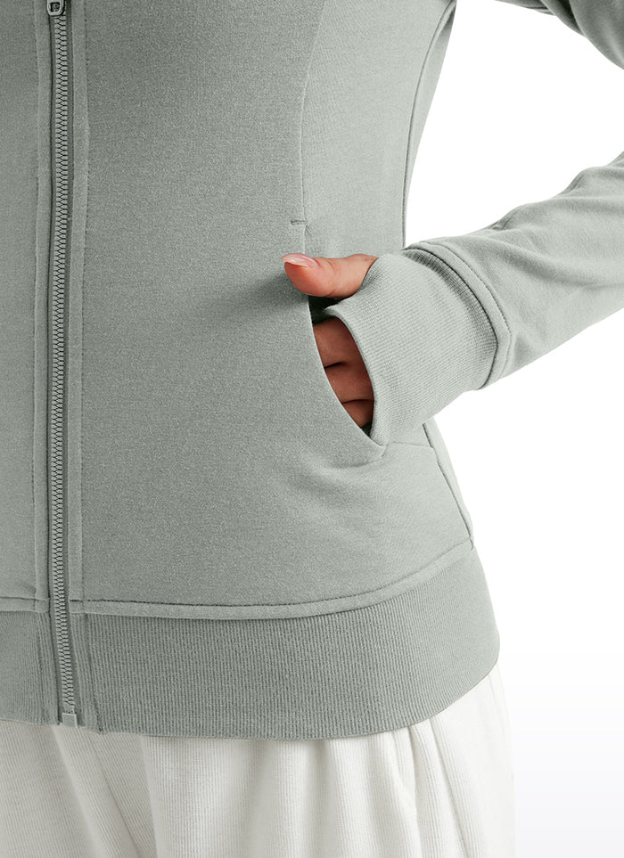 CRZ YOGA Women's Slim Fit Outerwear Amenity Full Zip Hoodies Thumb Holes Sterling