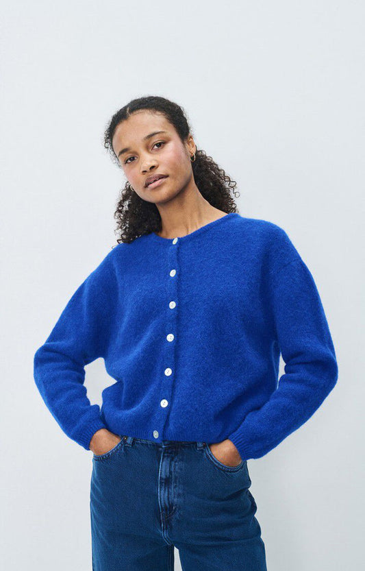American Vintage Cardigans ML Col Rond Bleu Royal