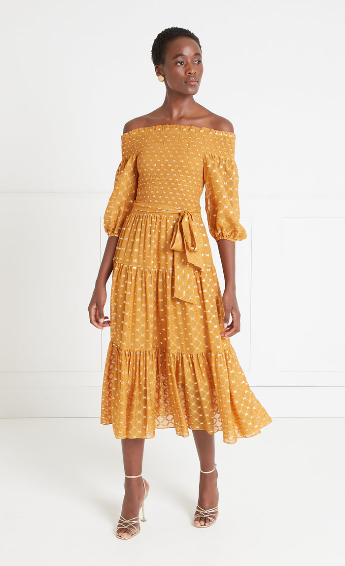 Angelico Off-Shoulder Dress - Amber Gold