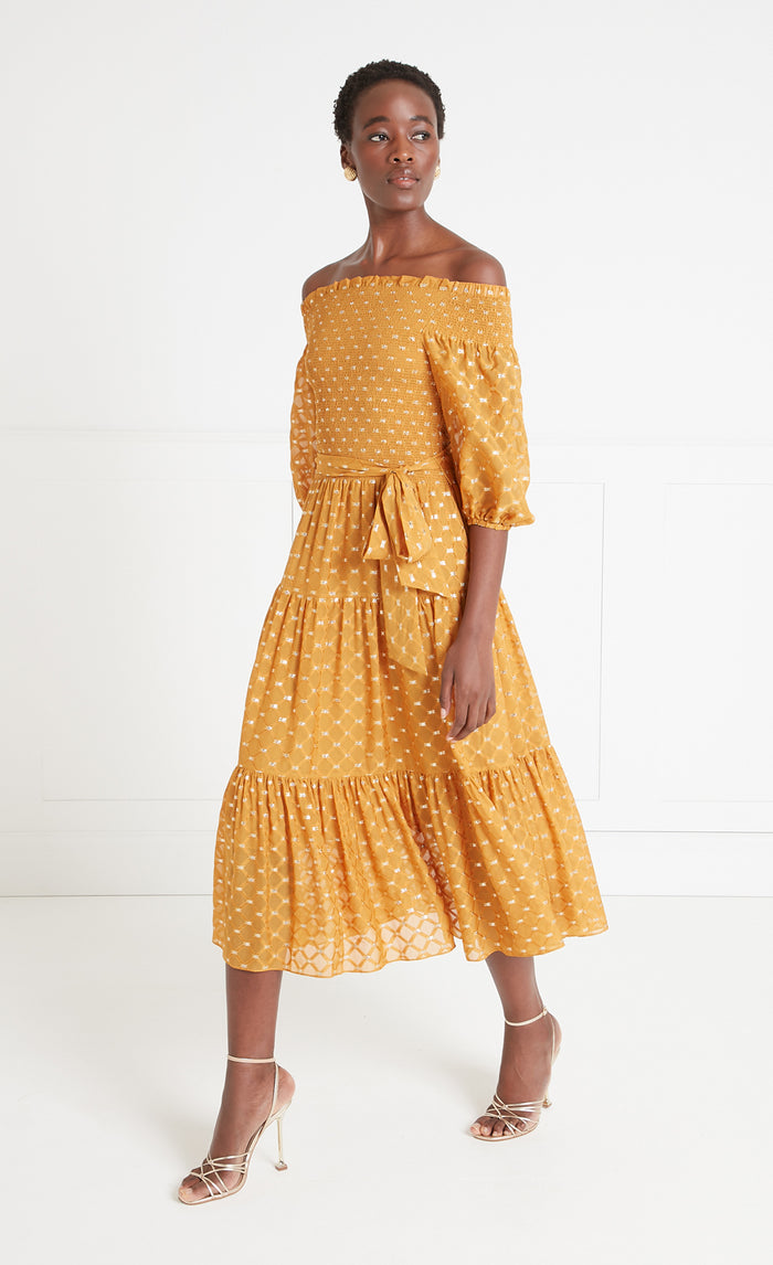 Angelico Off-Shoulder Dress - Amber Gold