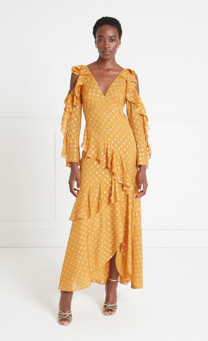 Angelico Ruffle Dress - Amber Gold