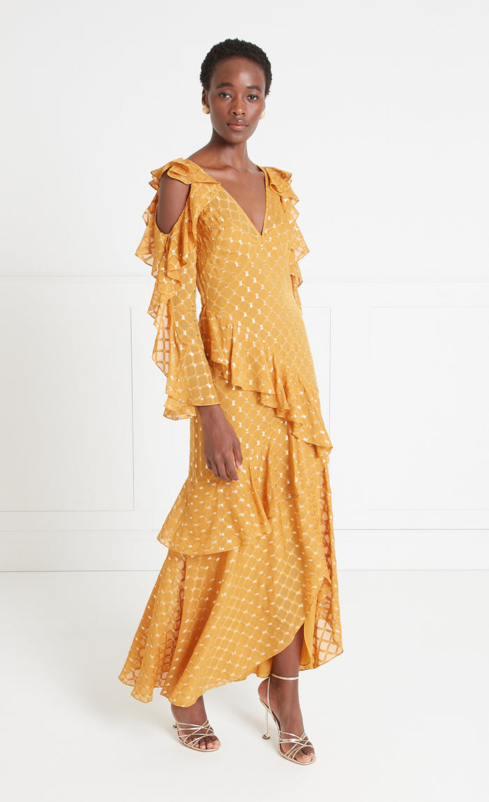 Angelico Ruffle Dress - Amber Gold