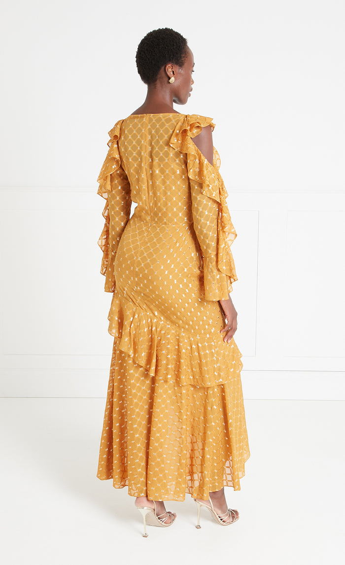 Angelico Ruffle Dress - Amber Gold