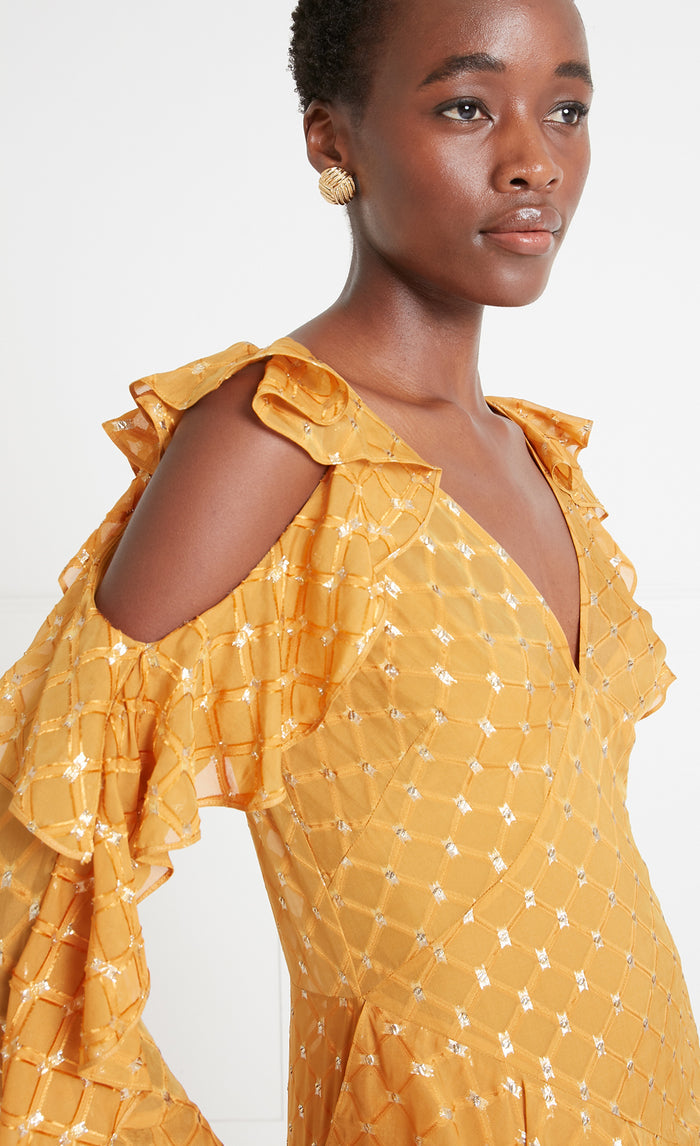 Angelico Ruffle Dress - Amber Gold