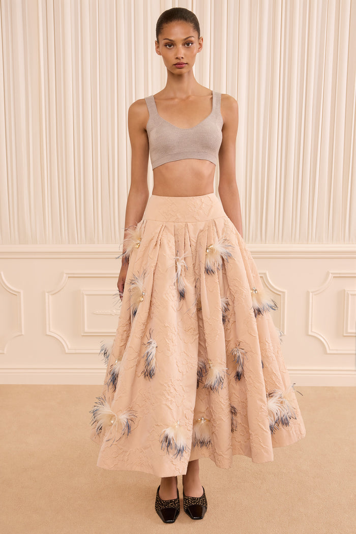 Angelique Cloque Skirt with Embellishment - Almond