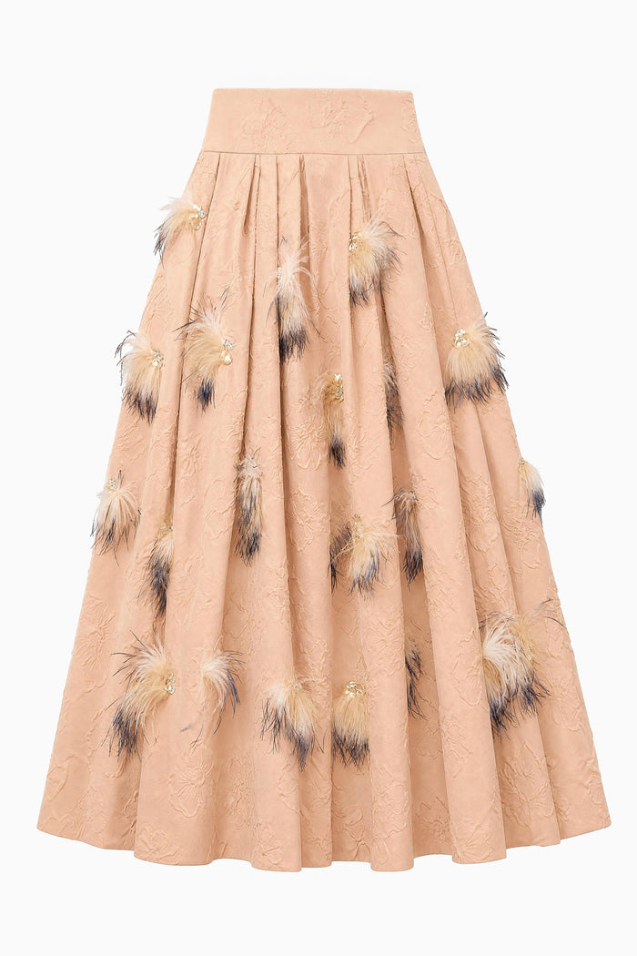 Angelique Cloque Skirt with Embellishment - Almond