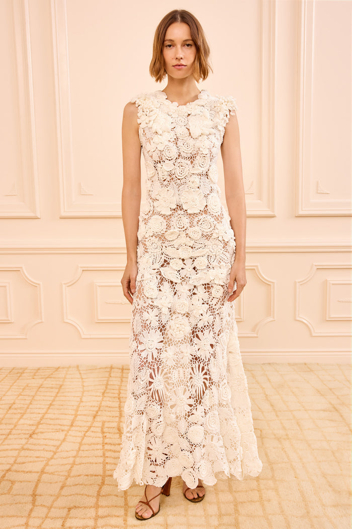 Pearled Ivory Crochet Maxi Dress - Front Standing Pose | Ulla Johnson