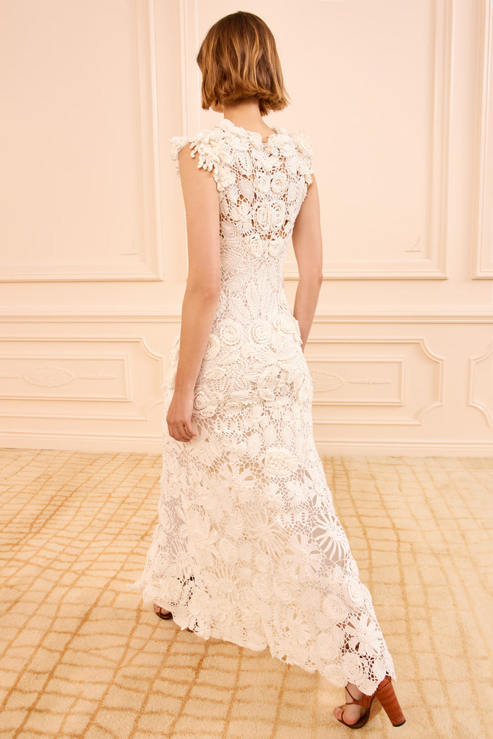 Ivory Hand Crochet Dress - Back View Floral Lace | Ulla Johnson