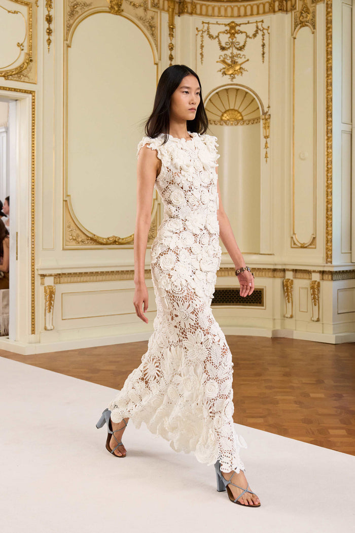 White Crochet Maxi Dress - Runway Model Walking | Ulla Johnson