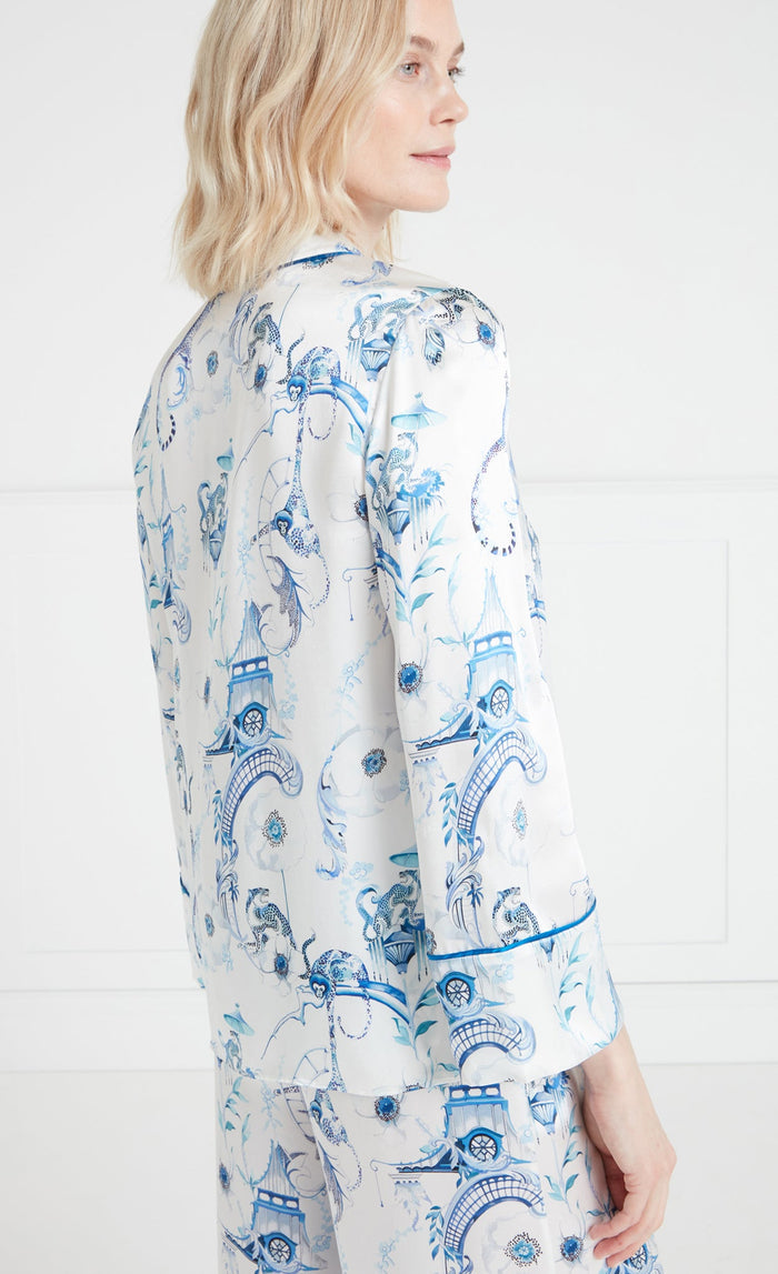 Aphrodite Long-Sleeve Pyjama Top - White & Blue Euphoria