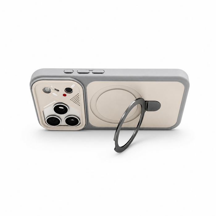 ArcStand Magnetic iPhone Case in White – landscape view with stand deployed for hands-free viewing | ModSoles