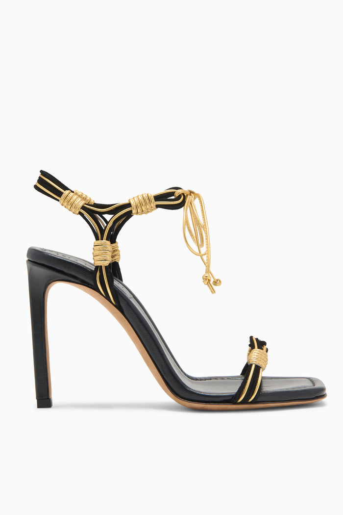 Gold Noir Black Suede & Gold Leather Strappy High Heel - Side View | Ulla Johnson