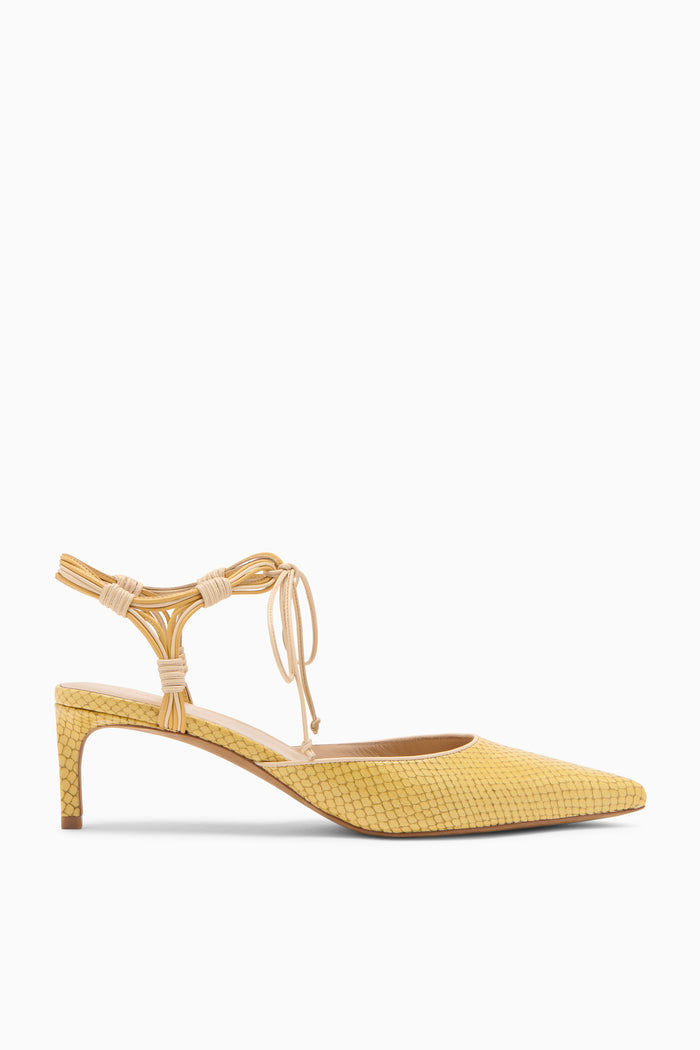 Lotus Yellow Python-Embossed Leather Kitten Heel - Side Profile | Ulla Johnson