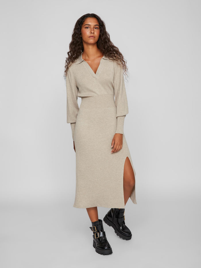 ARLA COLLAR KNIT DRESS (NATURAL MELANGE)