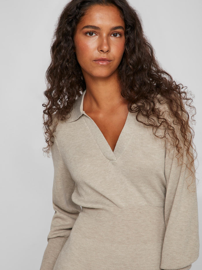 ARLA COLLAR KNIT DRESS (NATURAL MELANGE)