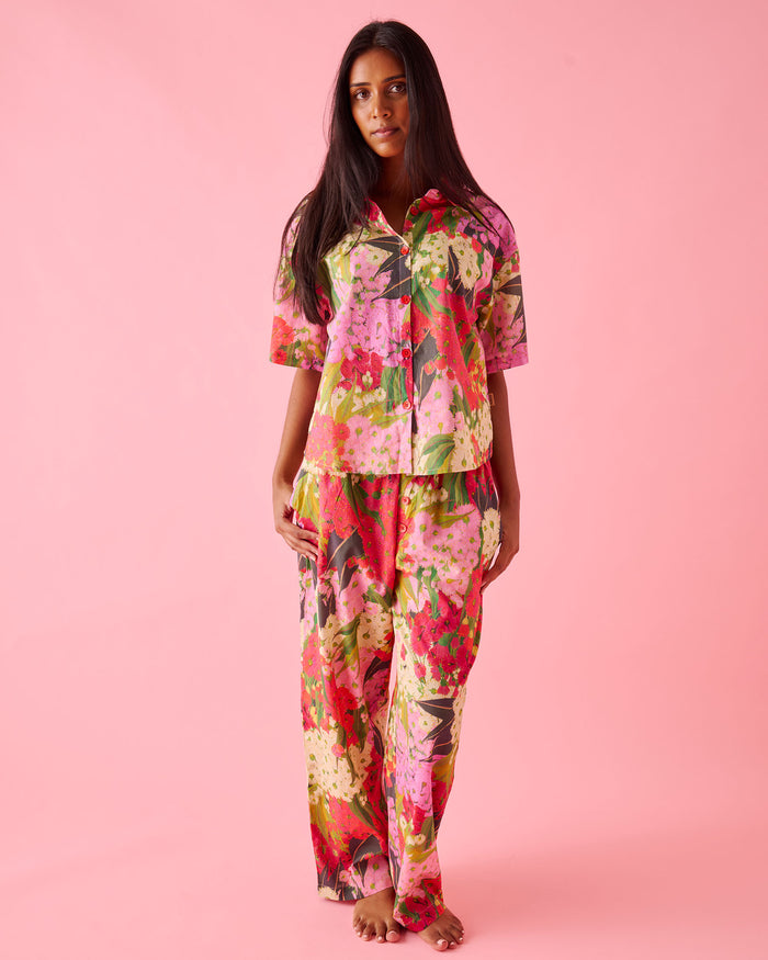 Australian Bush Blossom Adult Organic Cotton Short Sleeve Shirt & Pant Pyjama Set