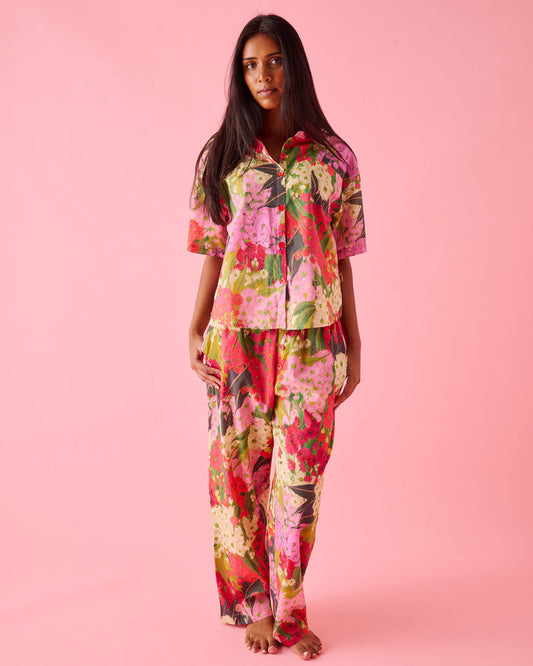 Australian Bush Blossom Adult Organic Cotton Short Sleeve Shirt & Pant Pyjama Set