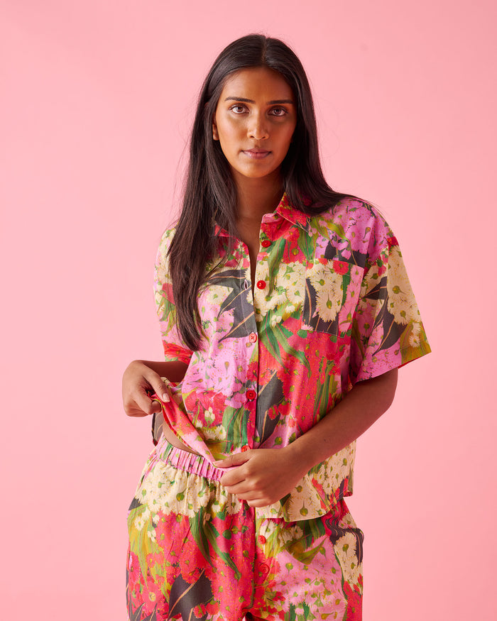 Australian Bush Blossom Adult Organic Cotton Short Sleeve Shirt & Pant Pyjama Set
