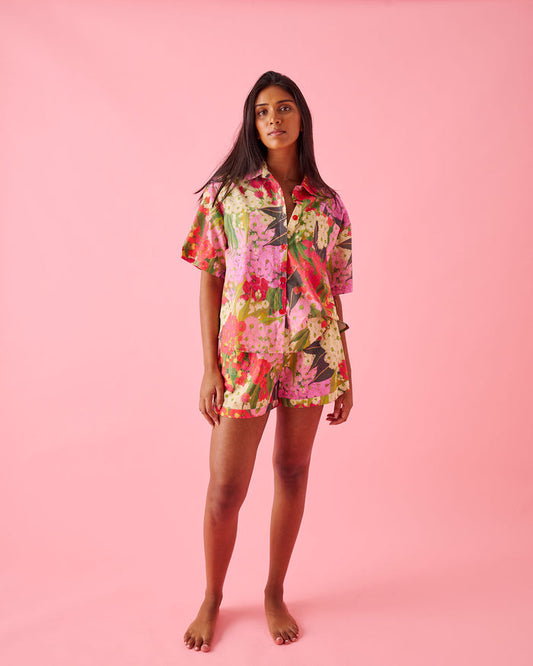 Australian Bush Blossom Adult Organic Cotton Short Sleeve Shirt & Short Pyjama Set