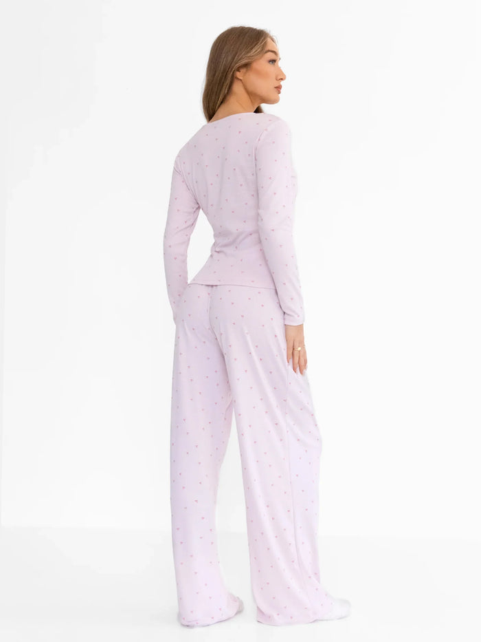 Avery Pointelle Trousers - Heart Print