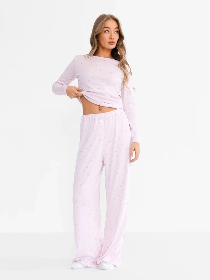Avery Pointelle Trousers - Heart Print