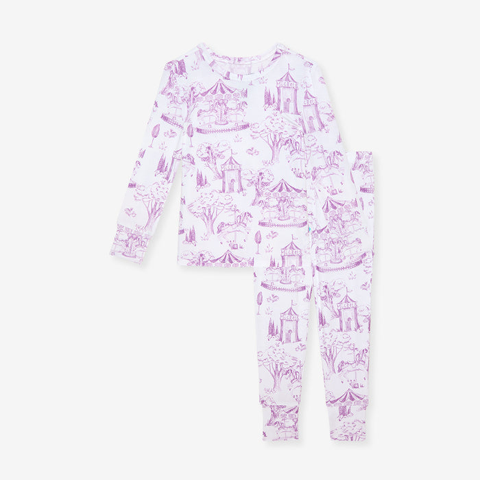 Children's pajama set with pink and white pattern on a white background