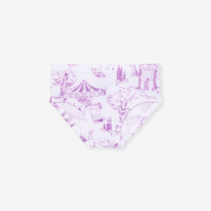 Purple patterned underwear on a white background