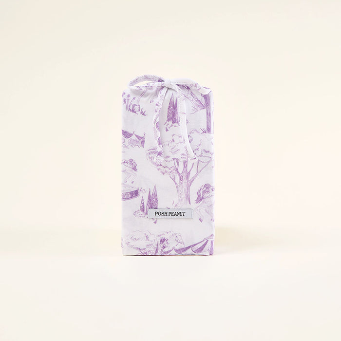 Purple patterned product packaging with 'POSH PEANUT' branding on a light background