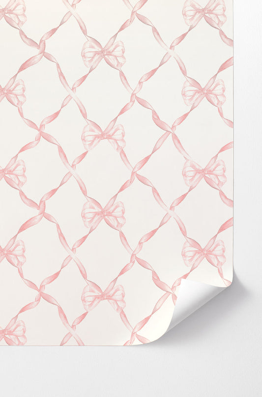 vintage inspired pink pastel print with bow and ribbon diamond print