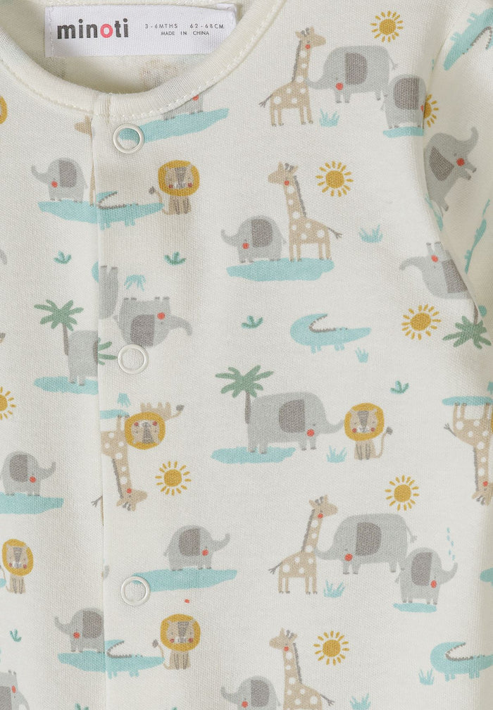 Cotton Sleepsuits 3-Pack, Safari, Cream Mint - 6