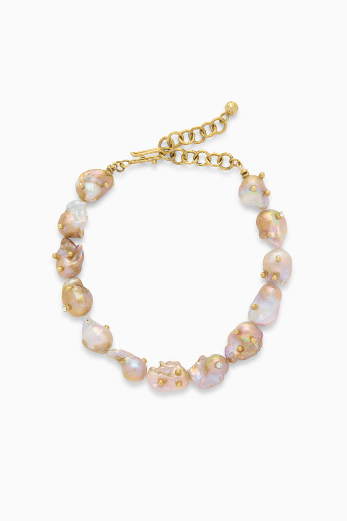 Pink Baroque Pearl Designer Choker Necklace - Flat Lay | Ulla Johnson