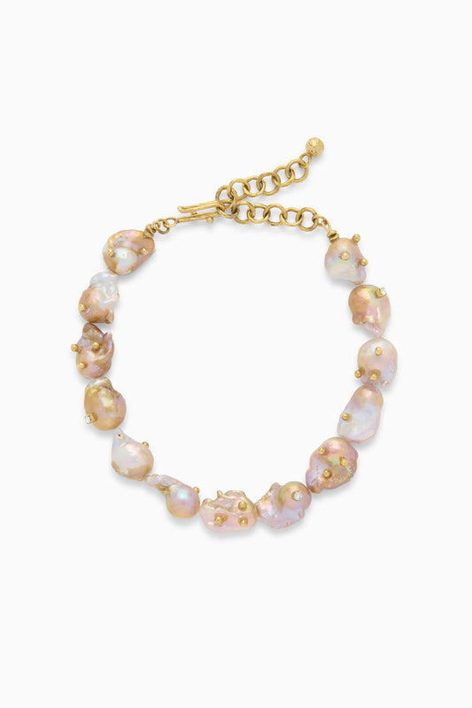Pink Baroque Pearl Designer Choker Necklace - Flat Lay | Ulla Johnson