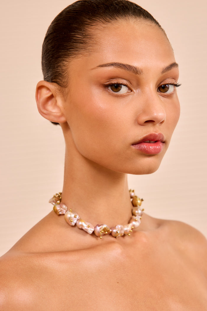 Pink Pearl Baroque Choker - On Model Front View | Ulla Johnson