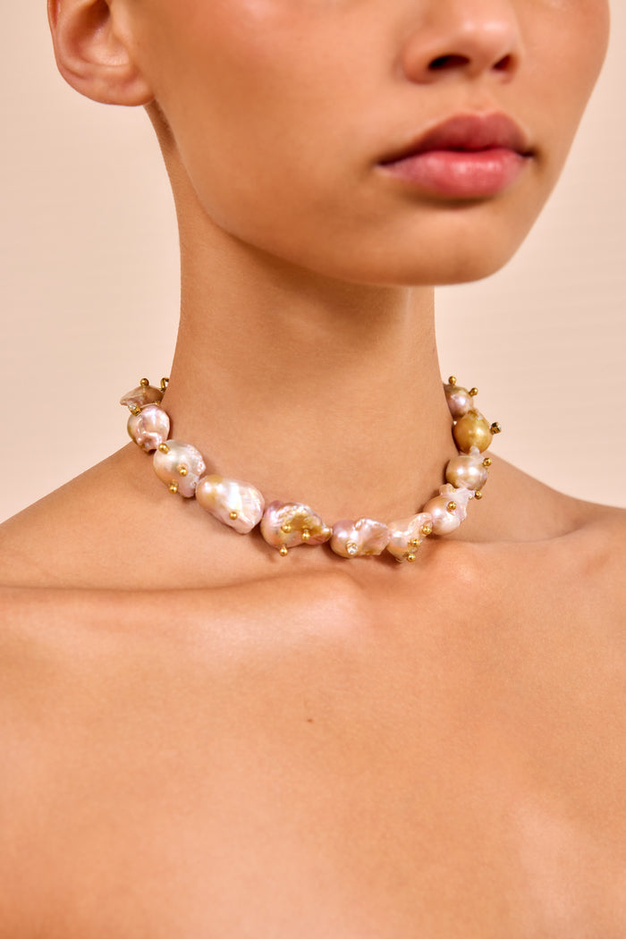 Luxury Pink Pearl Choker Necklace - Close Up Detail View | Ulla Johnson