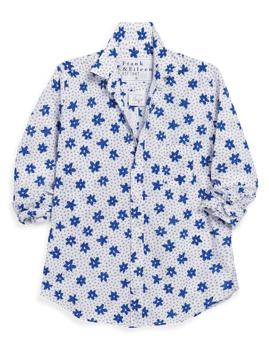 White shirt with blue floral pattern on a transparent background