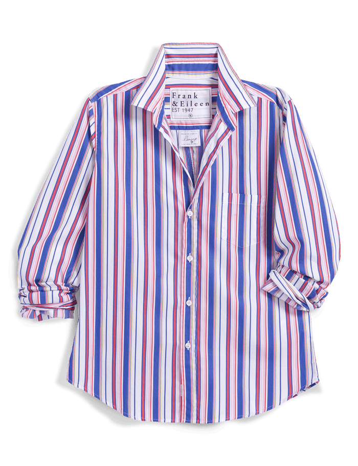 Striped shirt with brand label on a black background